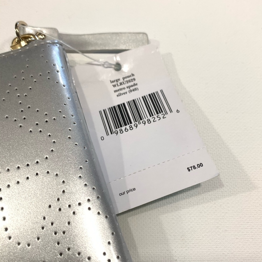 Kate Spade Little Shiloh Metro Silver Perforated Cosmetic Makeup Pouch Clutch - Picture 13 of 13